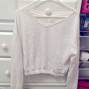 Offline white cinched waist crew neck v-line